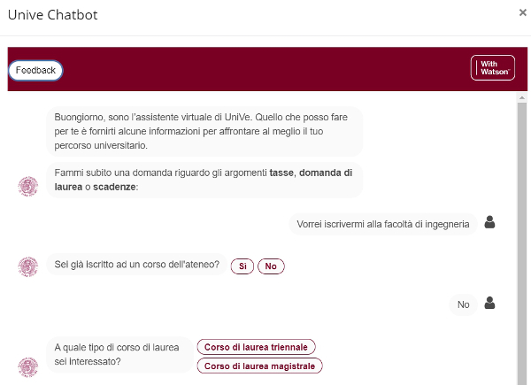CaFoscari web site chatbot with Watson
